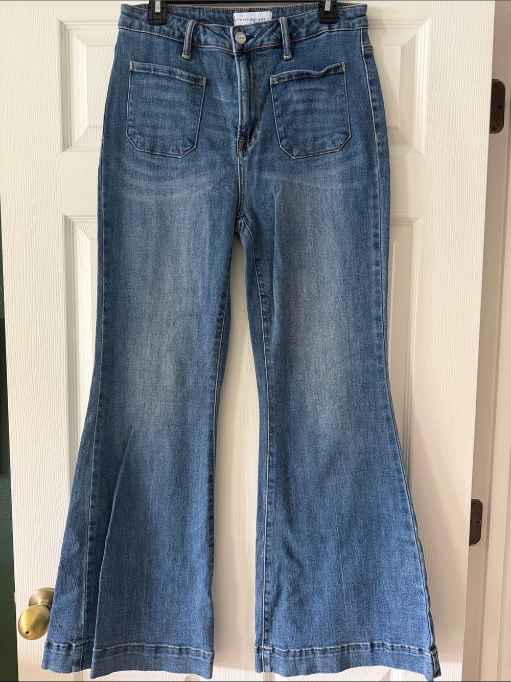 Risen Jeans High Rise Patch Pocket Bell Bottom Flare Jeans Women's 13/31